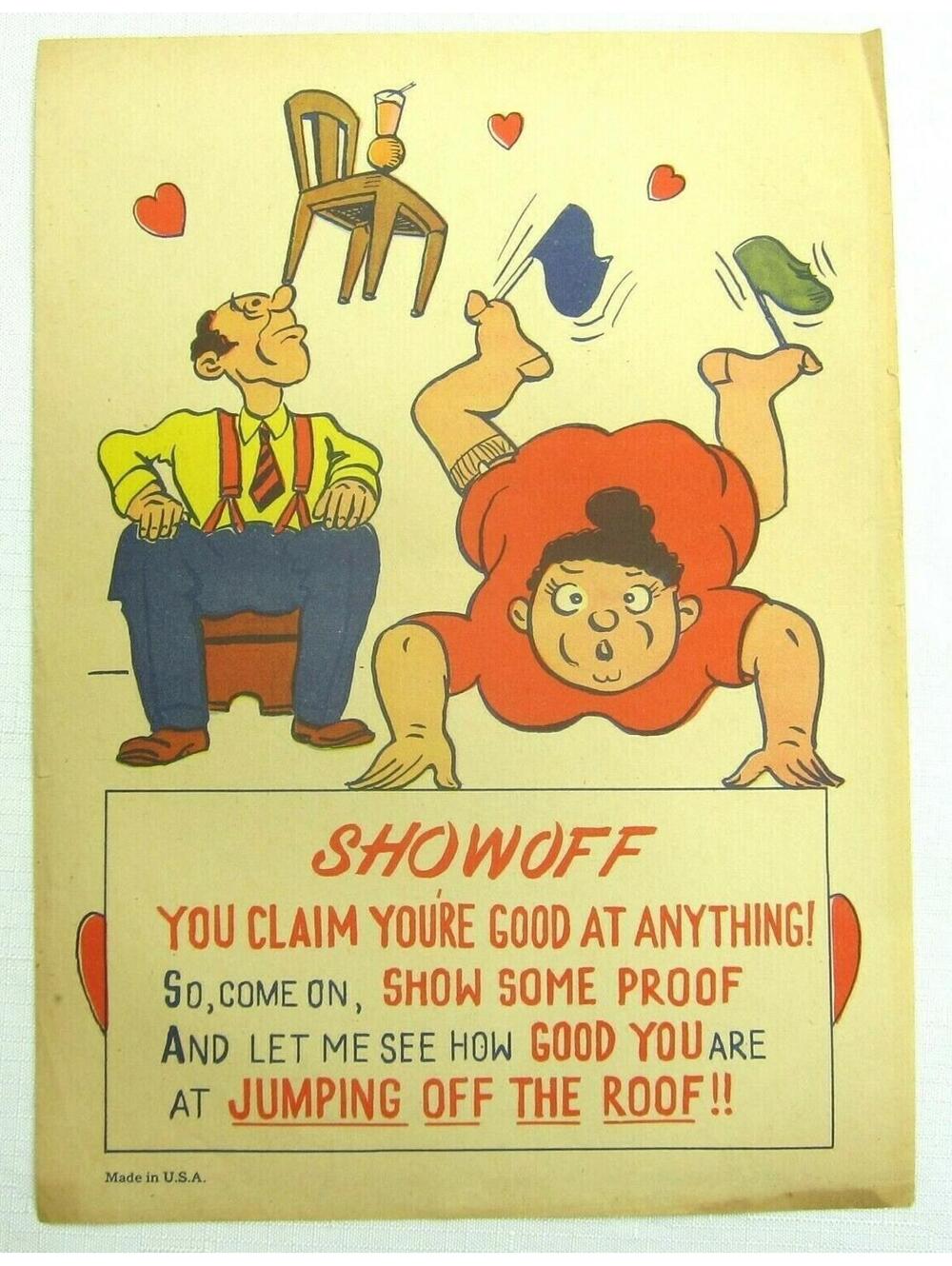 Vintage Vinegar Valentine Showoff Penny Dreadful Sarcasm Insult Poem Ephemera